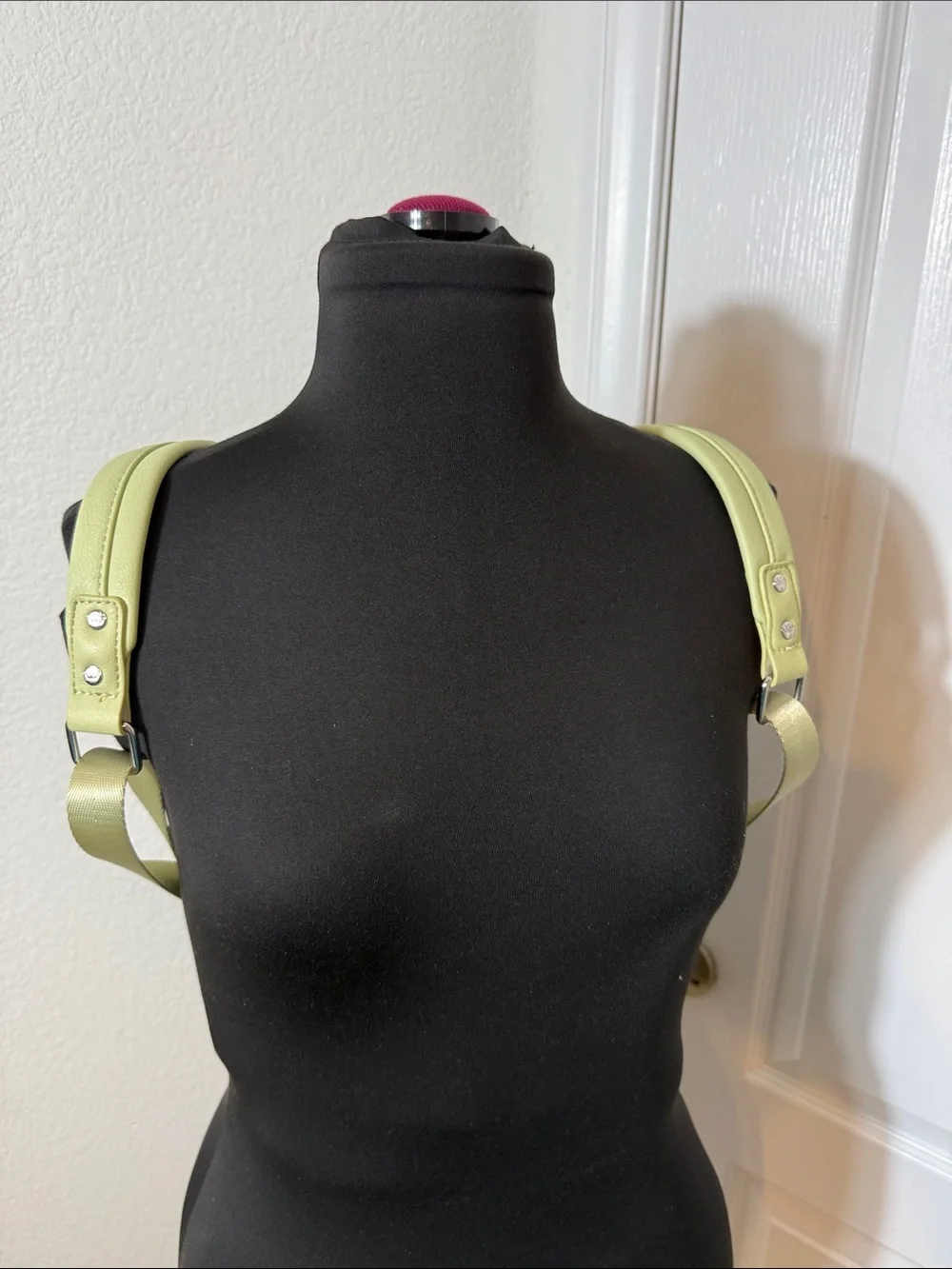 Loungefly Black Leopard Minnie Ear Mini Backpack with Pink Bow and Lime Straps